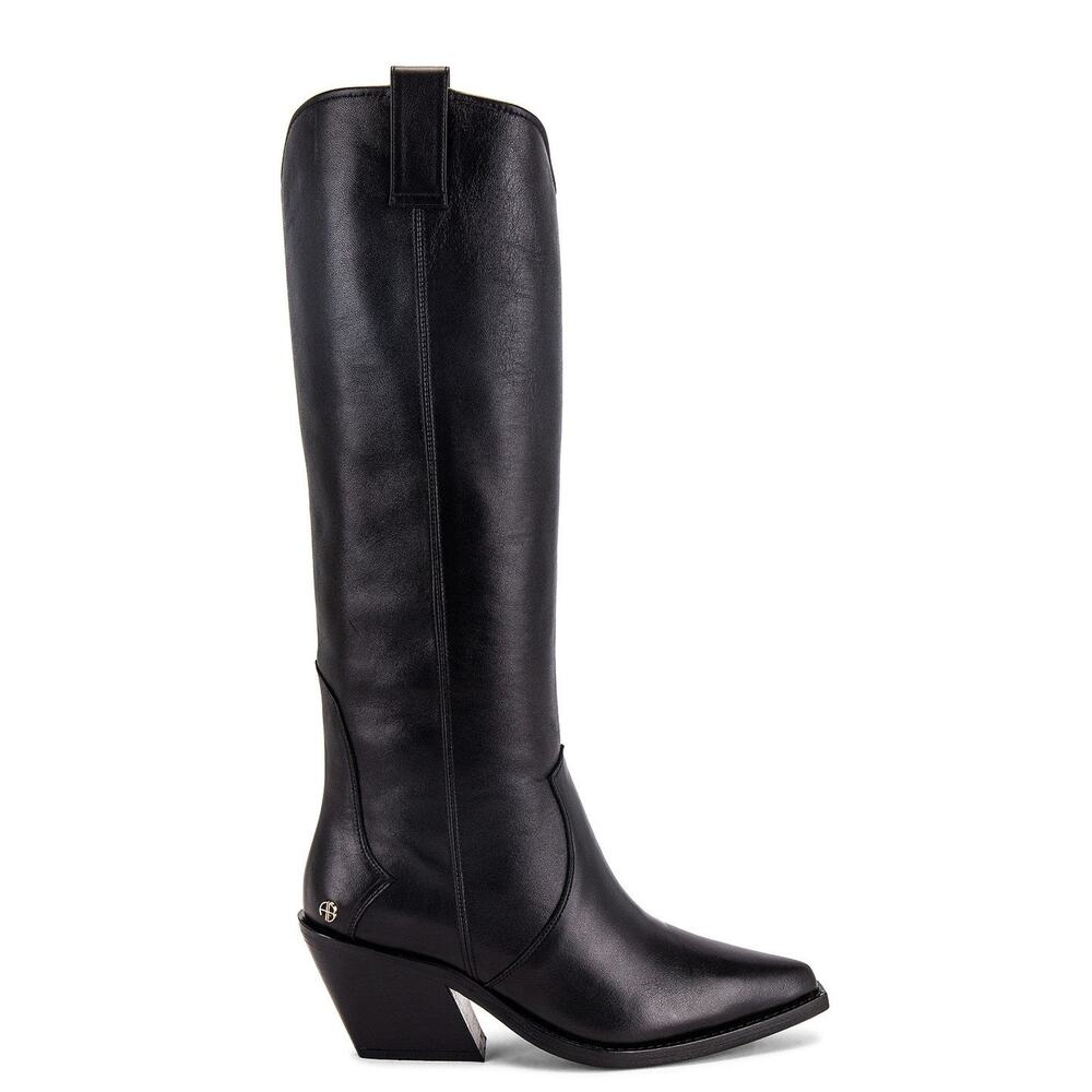 ANINE BING Tall Tania Leather Boots - 39 Black - Picture 1 of 5